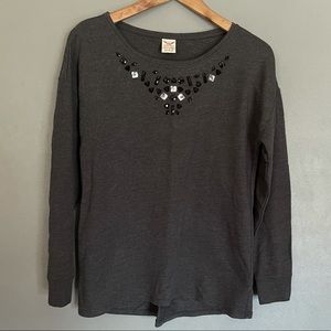 Gray Embellished 🛍️ Jeweled Long Sleeve Top